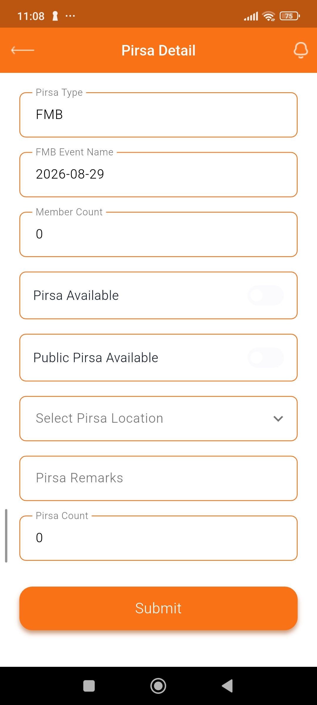 Pirsa Detail form with availability toggles and location