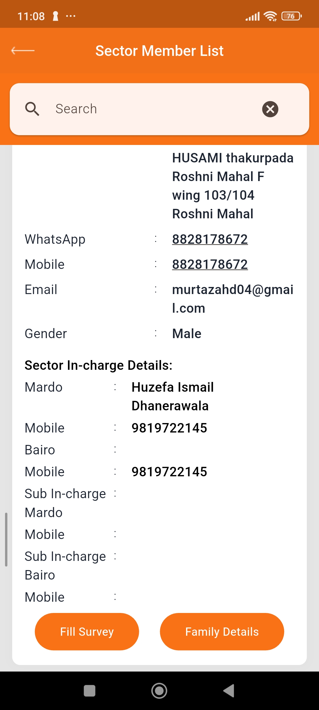 Sector member list with in-charge contact details